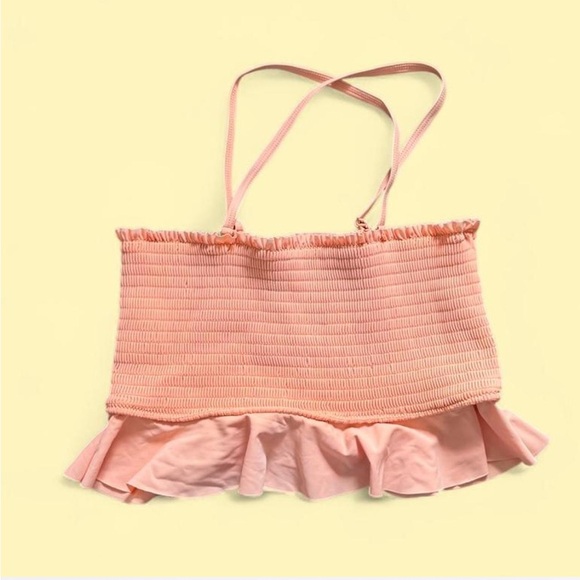 Summer Mae Coral Peach Pink Ruched Ruffled Tankini Bandeau Swim Top Maternity L - Picture 1 of 3